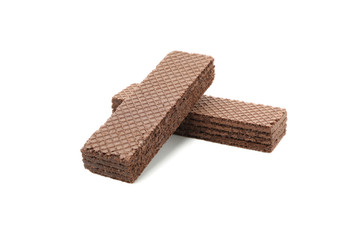Sweet chocolate wafer biscuits isolated on white background