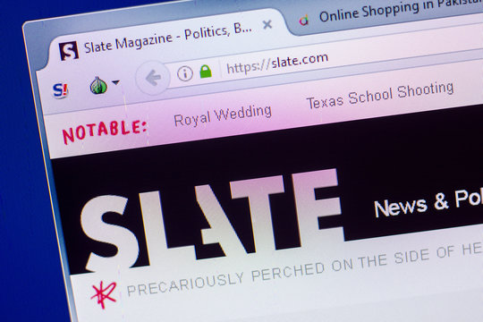 Ryazan, Russia - May 20, 2018: Homepage of Slate website on the display of PC, url - Slate.com.