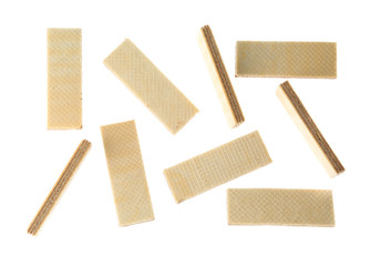 Sweet wafers isolated on white background, top view