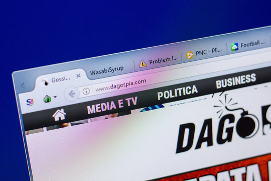 Ryazan, Russia - May 20, 2018: Homepage of Dagospia website on the display of PC, url - Dagospia.com.