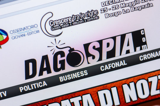Ryazan, Russia - May 20, 2018: Homepage of Dagospia website on the display of PC, url - Dagospia.com.