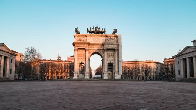 Milan, Arch of Peace (Arco della Pace) sunrise, Timelapse, 4K