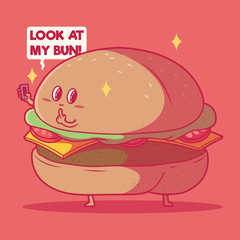 Burger character looking sexy vector illustration. Fast food, social media, technology design concept