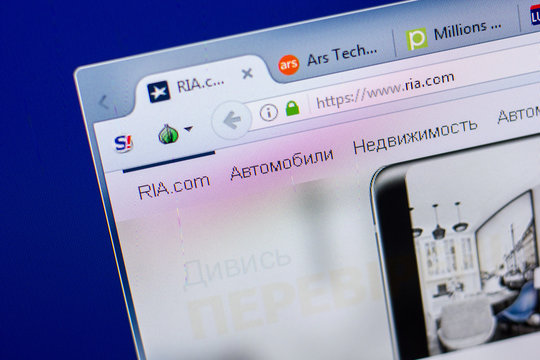Ryazan, Russia - May 20, 2018: Homepage of Ria website on the display of PC, url - Ria.com.