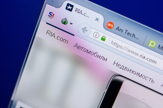 Ryazan, Russia - May 20, 2018: Homepage of Ria website on the display of PC, url - Ria.com.