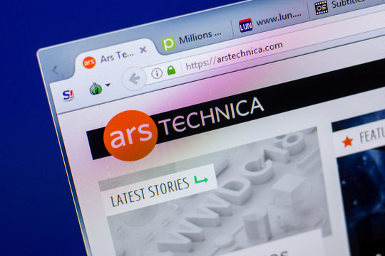 Ryazan, Russia - May 20, 2018: Homepage of ArsTechnica website on the display of PC, url - ArsTechnica.com.