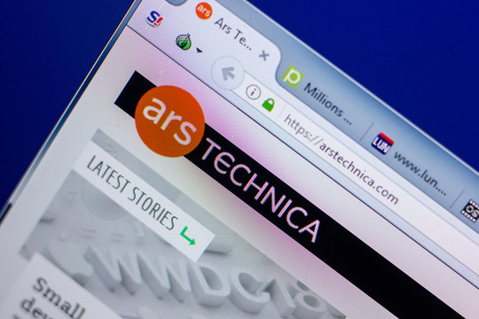 Ryazan, Russia - May 20, 2018: Homepage of ArsTechnica website on the display of PC, url - ArsTechnica.com.