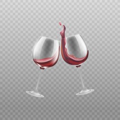 Two wine glasses with red splashing wine realistic vector illustration isolated.
