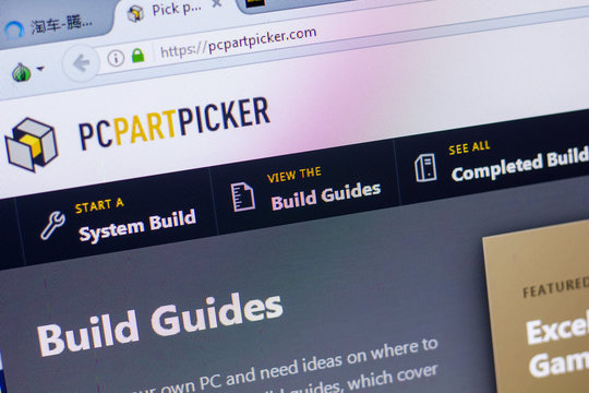 Ryazan, Russia - May 20, 2018: Homepage of PCpartpicker website on the display of PC, url - PCpartpicker.com.