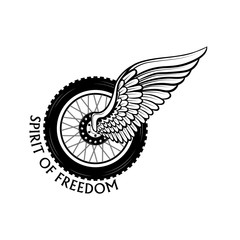 Vector emblem with the image of the moto wheel of the wing symbolizing speed