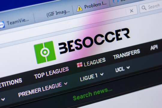 Ryazan, Russia - May 20, 2018: Homepage of BeSoccer website on the display of PC, url - BeSoccer.com.