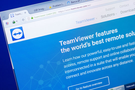 Ryazan, Russia - May 20, 2018: Homepage of TeamViewer website on the display of PC, url - TeamViewer.com.