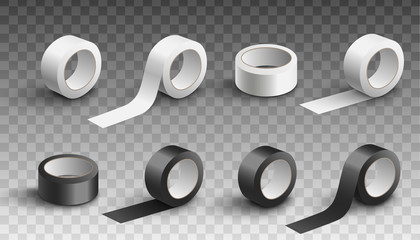 Set of scotch tape rolls in various angles realistic vector illustration isolated.