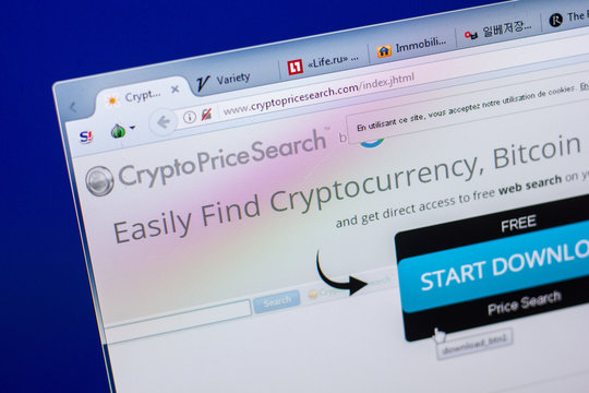 Ryazan, Russia - May 20, 2018: Homepage of CryptoPriceSearch website on the display of PC, url - CryptoPriceSearch.com.