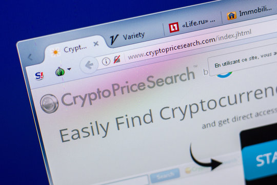 Ryazan, Russia - May 20, 2018: Homepage of CryptoPriceSearch website on the display of PC, url - CryptoPriceSearch.com.