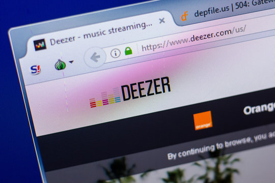 Ryazan, Russia - May 20, 2018: Homepage of Deezer website on the display of PC, url - Deezer.com.
