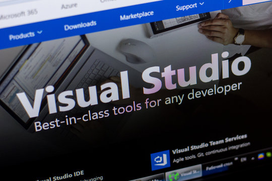 Ryazan, Russia - May 20, 2018: Homepage of VisualStudio website on the display of PC, url - VisualStudio.com.