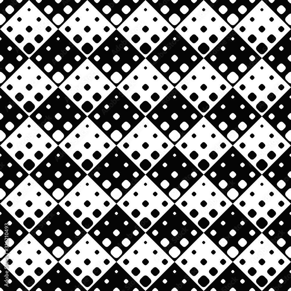 Poster geometrical monochrome diagonal rounded square pattern background - black and white abstract vector 