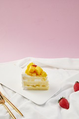 Fruitcake dessert combo that looks bright and delicious.