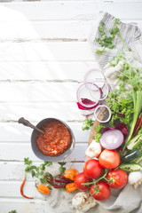 Fresh salsa on white background