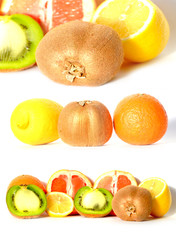 Fruit set isolated on white, lemon, kiwi, orange and grapefruit,photo
