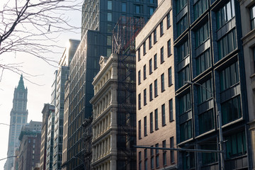 Fototapeta na wymiar Row of Buildings and Skyscrapers in Tribeca New York