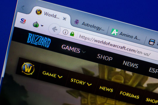 Ryazan, Russia - May 20, 2018: Homepage of WorldOfWarcraft website on the display of PC, url - WorldOfWarcraft.com.