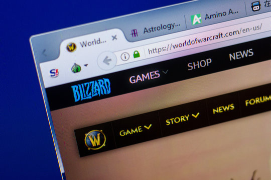 Ryazan, Russia - May 20, 2018: Homepage of WorldOfWarcraft website on the display of PC, url - WorldOfWarcraft.com.