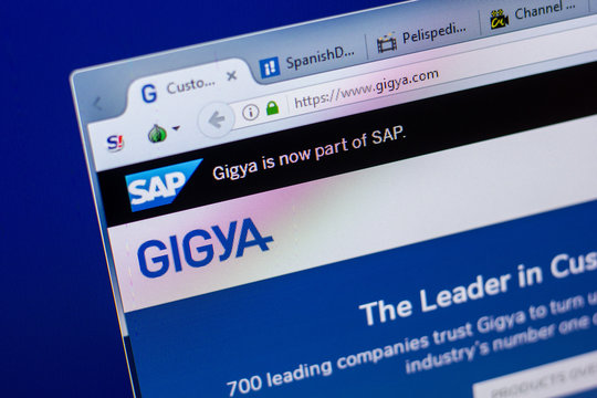 Ryazan, Russia - May 20, 2018: Homepage of Gigya website on the display of PC, url - Gigya.com.
