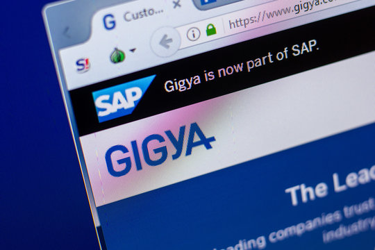 Ryazan, Russia - May 20, 2018: Homepage of Gigya website on the display of PC, url - Gigya.com.