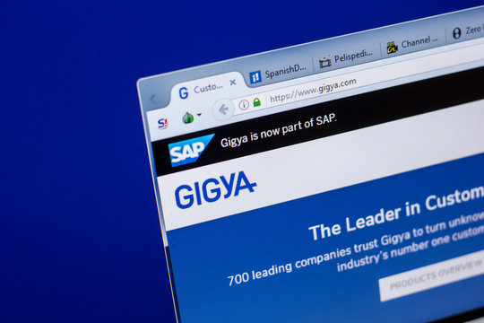 Ryazan, Russia - May 20, 2018: Homepage of Gigya website on the display of PC, url - Gigya.com.