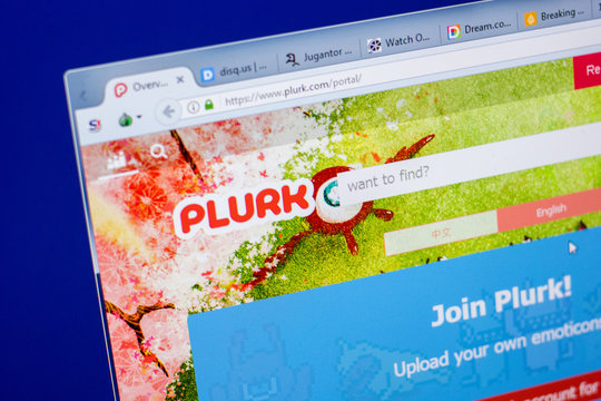 Ryazan, Russia - May 20, 2018: Homepage of Plurk website on the display of PC, url - Plurk.com.