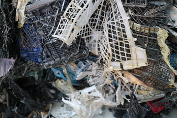 Close-up of plastic waste and bottles closeup