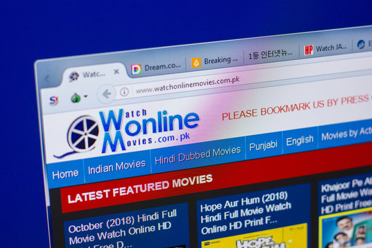 Ryazan, Russia - May 20, 2018: Homepage of WatchOnlineMovies website on the display of PC, url - WatchOnlineMovies.com.pk.