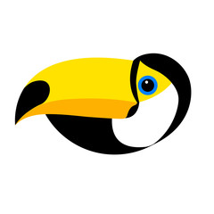 Head of an exotic toucan bird with a black background. Colorful vector isolated illustration about animals for emblem or logo.