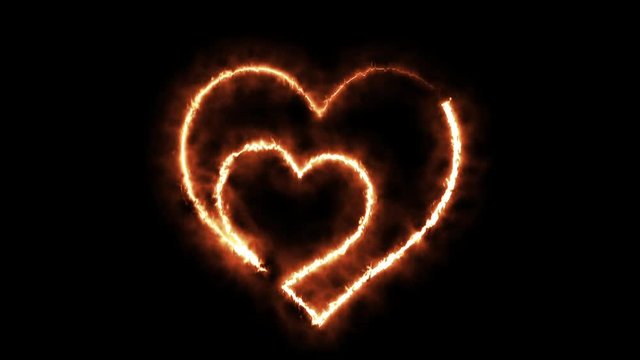Burning fire love heart on a black background. 3D Render