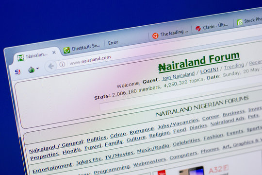 Ryazan, Russia - May 20, 2018: Homepage of Nairaland website on the display of PC, url - Nairaland.com.