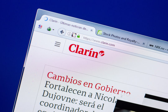 Ryazan, Russia - May 20, 2018: Homepage of Clarin website on the display of PC, url - Clarin.com.