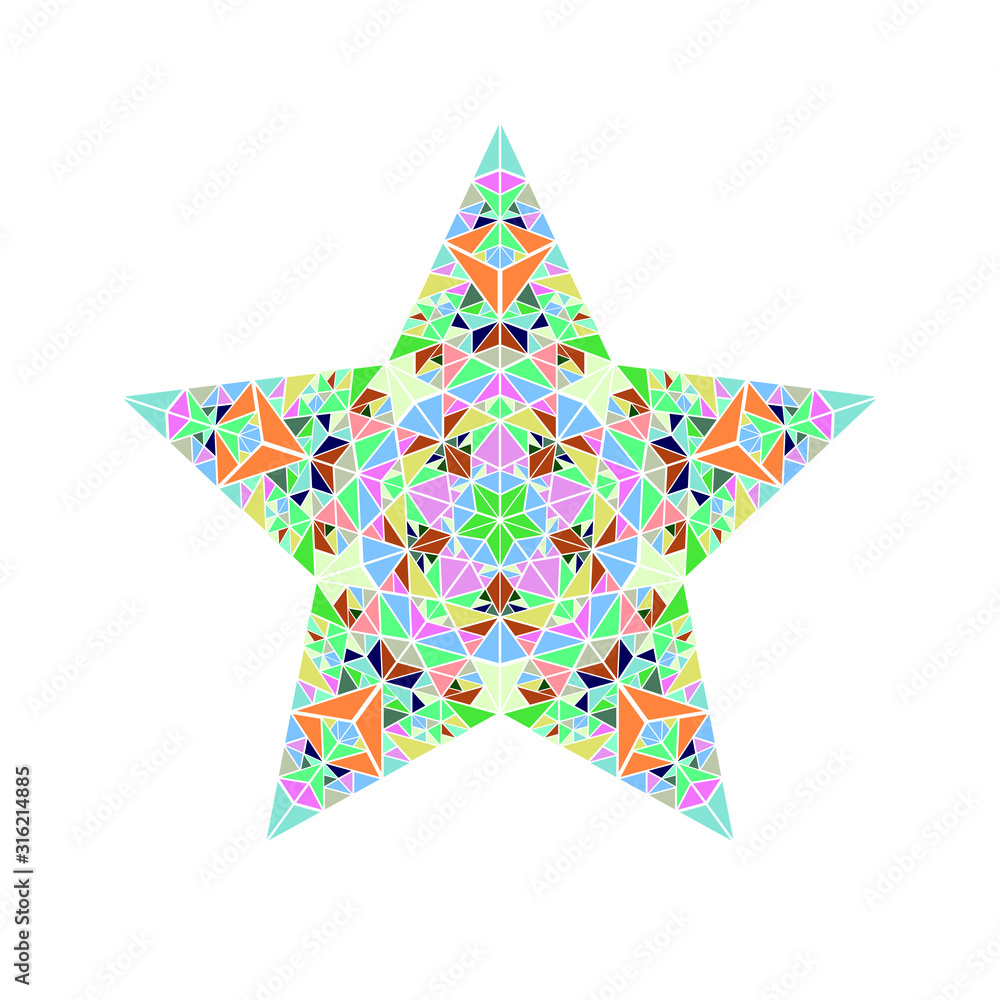 Poster isolated geometrical mosaic star polygon - ornamental colorful vector design element from triangle t