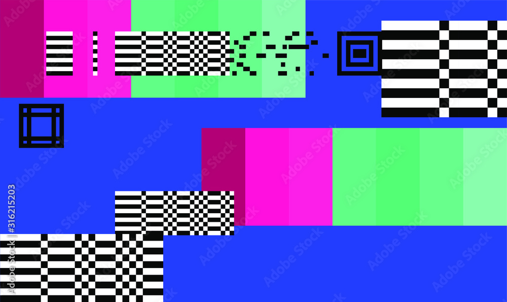 Aufkleber Abstract geometric background with glitch art VHS effect of pixel sorting. Mosaic of random colorful pixels like in 8bit video game.