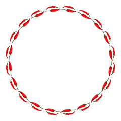 Round frame of red hot chili peppers on white background. Isolate frame for your design. Vector image.