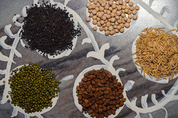 Alpana Background For Bengali Hindu Puja. Hindu puja ritual background for Saraswati pooja or Basant Panchami. Concept for Indian culture, tradition, ceremony of worshiping.