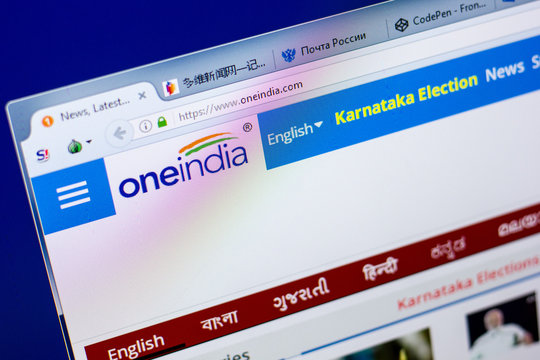 Ryazan, Russia - May 27, 2018: Homepage of OneIndia website on the display of PC, url - OneIndia.com.