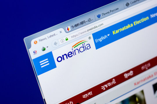 Ryazan, Russia - May 27, 2018: Homepage of OneIndia website on the display of PC, url - OneIndia.com.