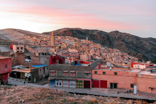 Berber town called My Brahim at sunset, Morocco