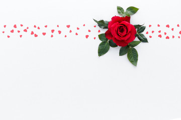 Valentine Day background . Rose hearts natural creative composition top view background with copy space for your text. Flat lay.
