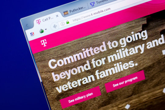 Ryazan, Russia - May 27, 2018: Homepage of T-Mobile website on the display of PC, url - T-Mobile.com.