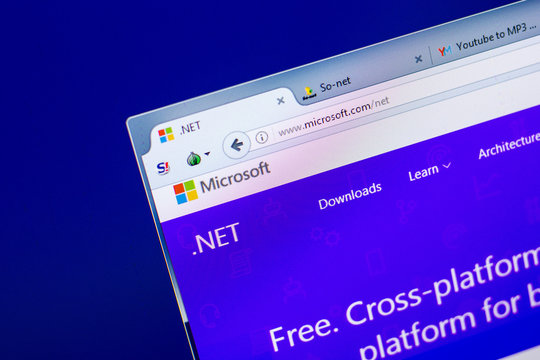 Ryazan, Russia - May 27, 2018: Homepage of .NET website on the display of PC, url - Microsoft.com/net.
