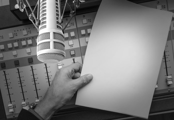 radio station: professional microphone and sound mixer