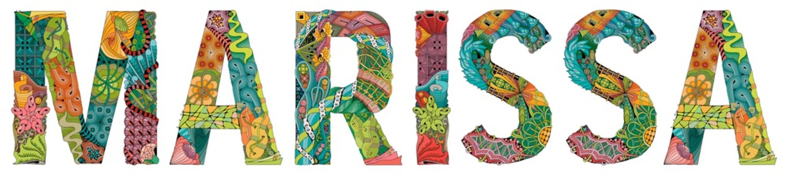 Female name Marissa. Vector decorative zentangle object